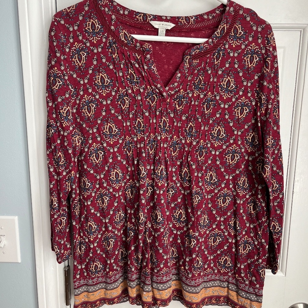 Maroon print blouse, Size L